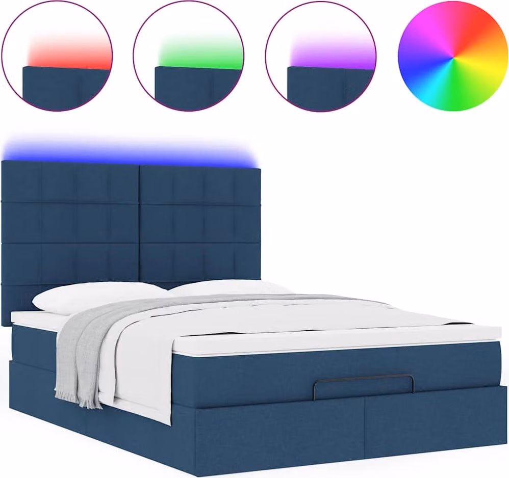 Struttura Letto Pouf con Materasso Blu 140x190 cm in Tessuto