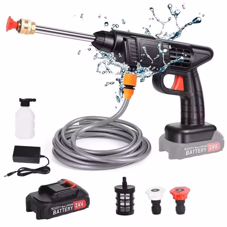 Idropulitrice senza fili - Pistola a pressione - 6 in 1 - 200 bar - 1 batteria - Adatta per auto, giardino e irrigazione - Colore: nero