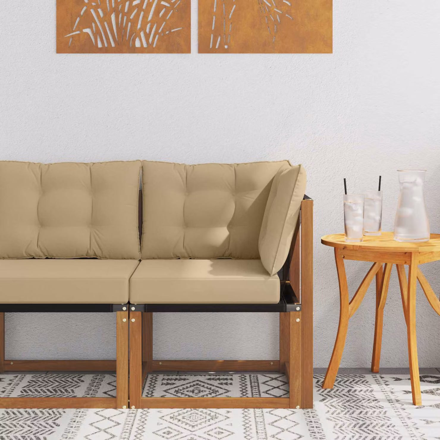 vidaXL Divano Angolare da Esterno Moderno in Legno di Acacia con Cuscini Beige e Marrone