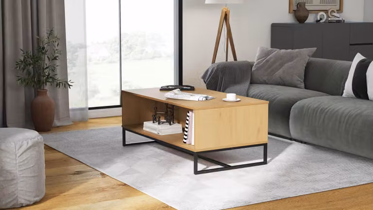 Omgoods - Tavolino da caffè con spazio contenitore, finitura noce