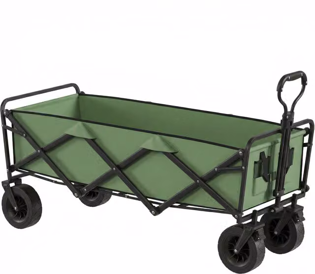 Carrello da giardino pieghevole Outsunny con ruote e freni, capacità 130L, verde