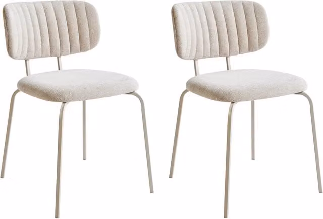 Set di 2 sedie da pranzo imbottite Beige Chiaro senza braccioli Base in metallo Design moderno