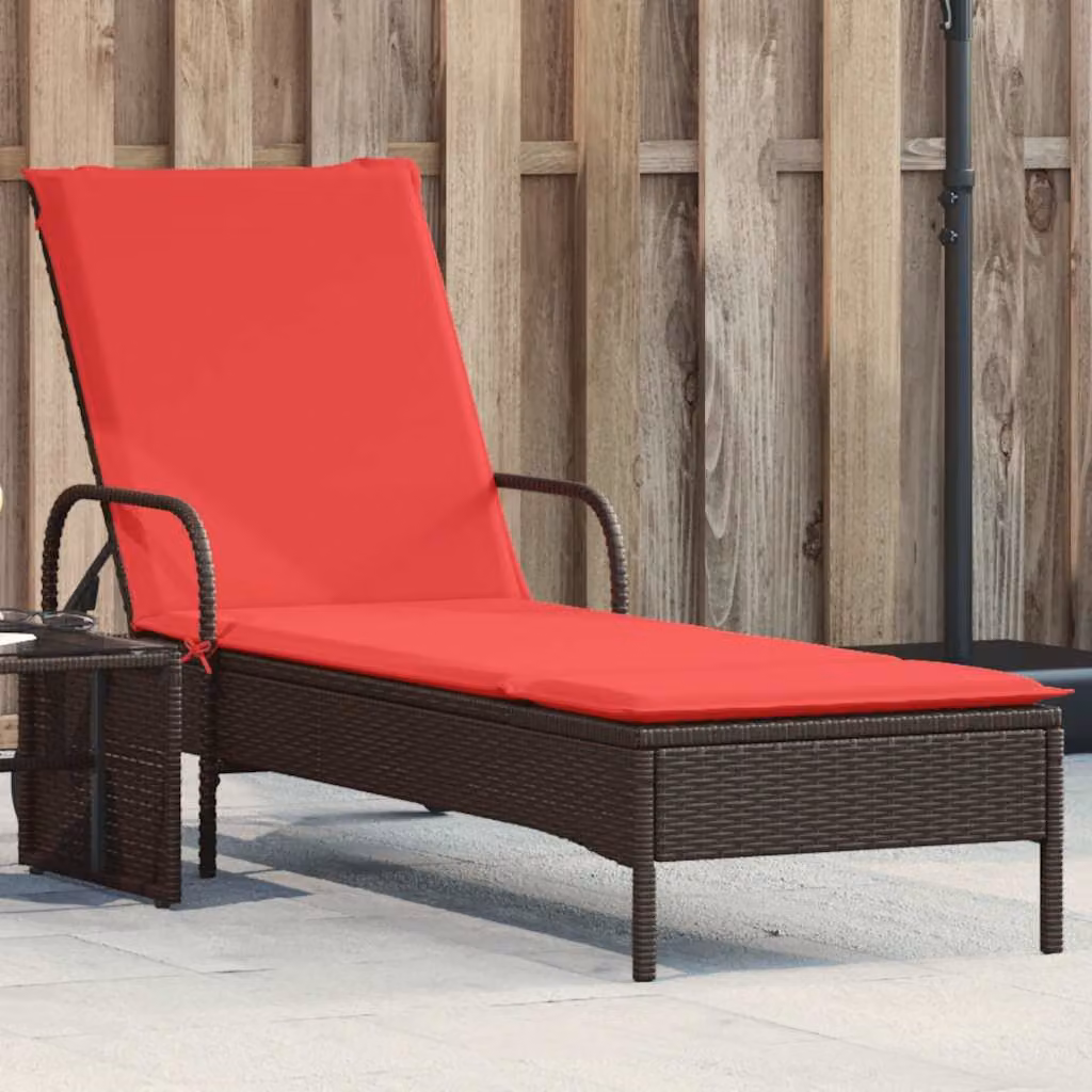vidaXL Lettino prendisole in polyrattan marrone con ruote e cuscino regolabile