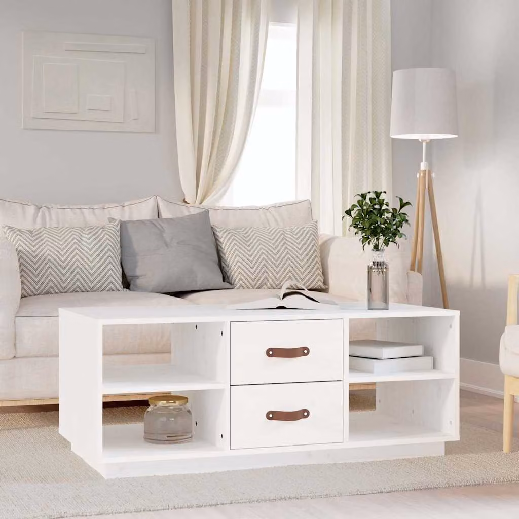 vidaXL Tavolino da Salotto Moderno in Legno di Pino Bianco L: 100 cm, P: 50 cm, H: 41 cm