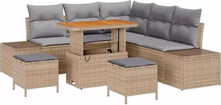 Set Divano da Giardino con cuscino 8 pcs Beige Poly Rattan