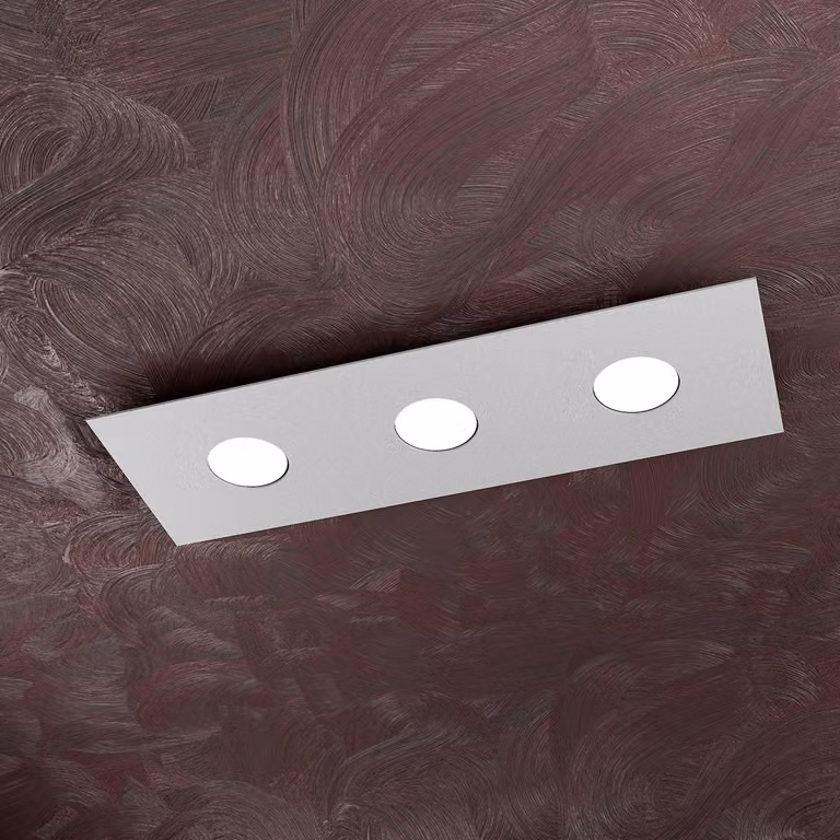 Plafoniera Moderna Rettangolare Area Metallo Grigio 3 Luci Gx53