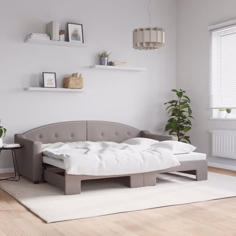 vidaXL Divano Letto con Letto Estraibile in Tessuto, Colore Tortora/Grigio/Beige, Stile Moderno