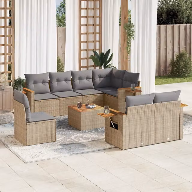 vidaXL Set Divano da Giardino a L in Polyrattan con Cuscini Beige e Tavolino da Esterno