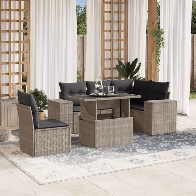 Set Divano da Giardino 6pz con Cuscini Grigio Chiaro Polyrattan 3269172