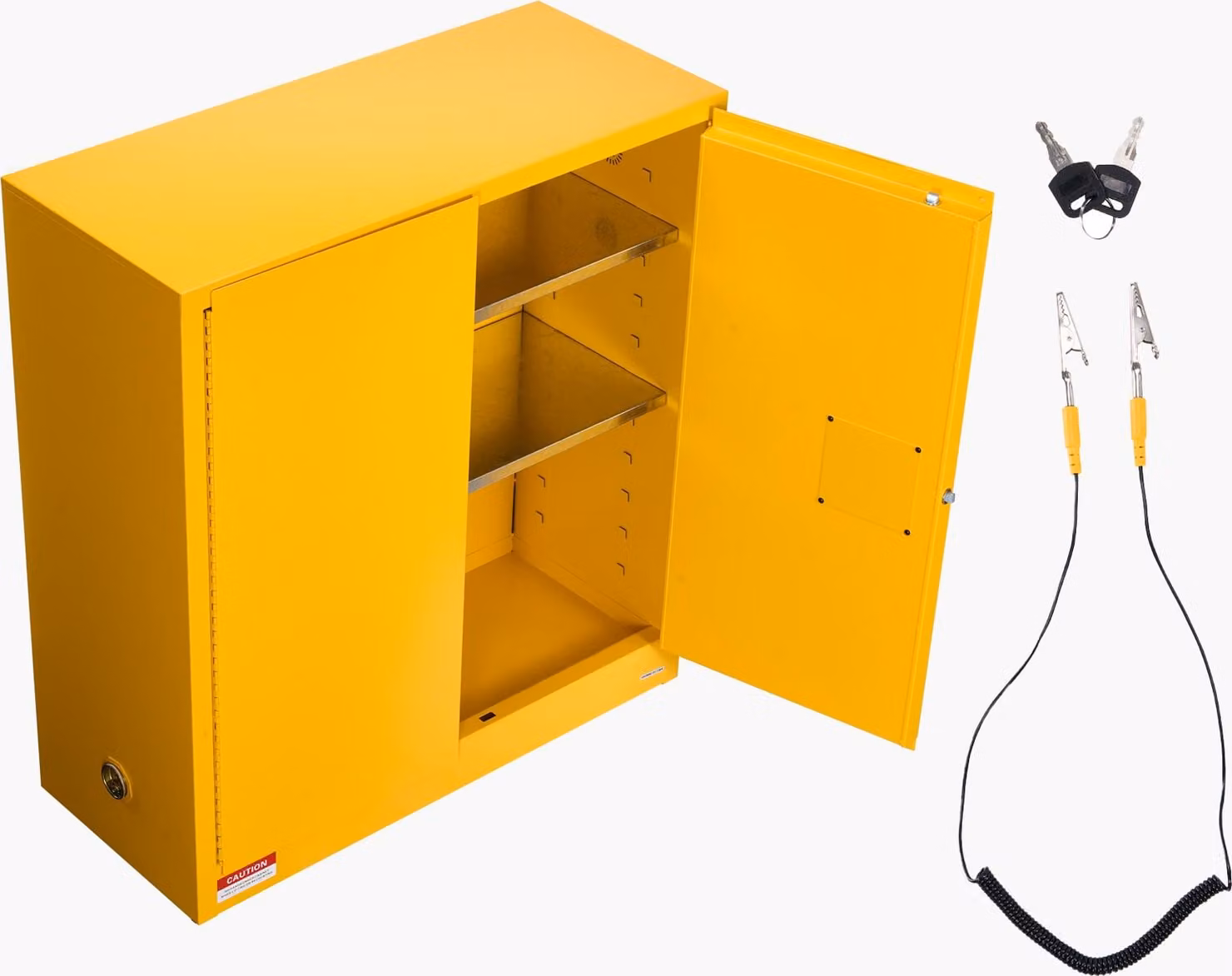 SucceBuy Armadio per estintori per materiali infiammabili (110 L) con ripiano regolabile, in acciaio laminato a freddo e zincato, armadio protettivo giallo per materiali pericolosi
