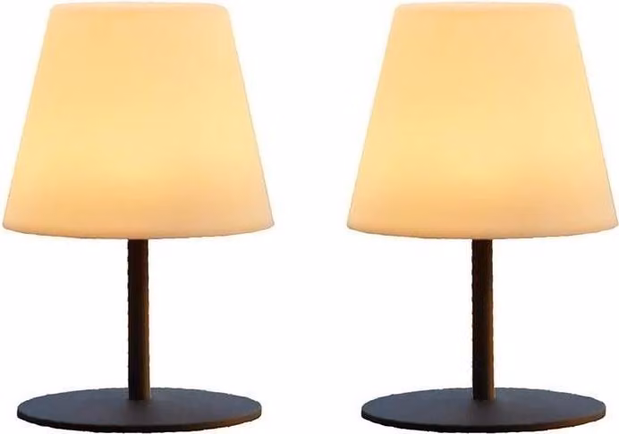 Lampade da tavolo senza fili, confezione da 2 LUMISKY TWINS, H16 cm, base in acciaio grigio, LED bianco caldo e bianco