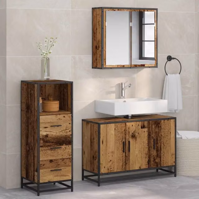 Set di mobili per il bagno 3 pz Legno vecchio 3402456