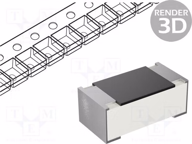 Resistenza: film spesso, tolleranza 1%, potenza 50mW, dimensione 0201, valore 100Ω, tecnologia SMD, temperatura di esercizio -55÷155°C, codice prodotto CRCW0201100RFKTDBC