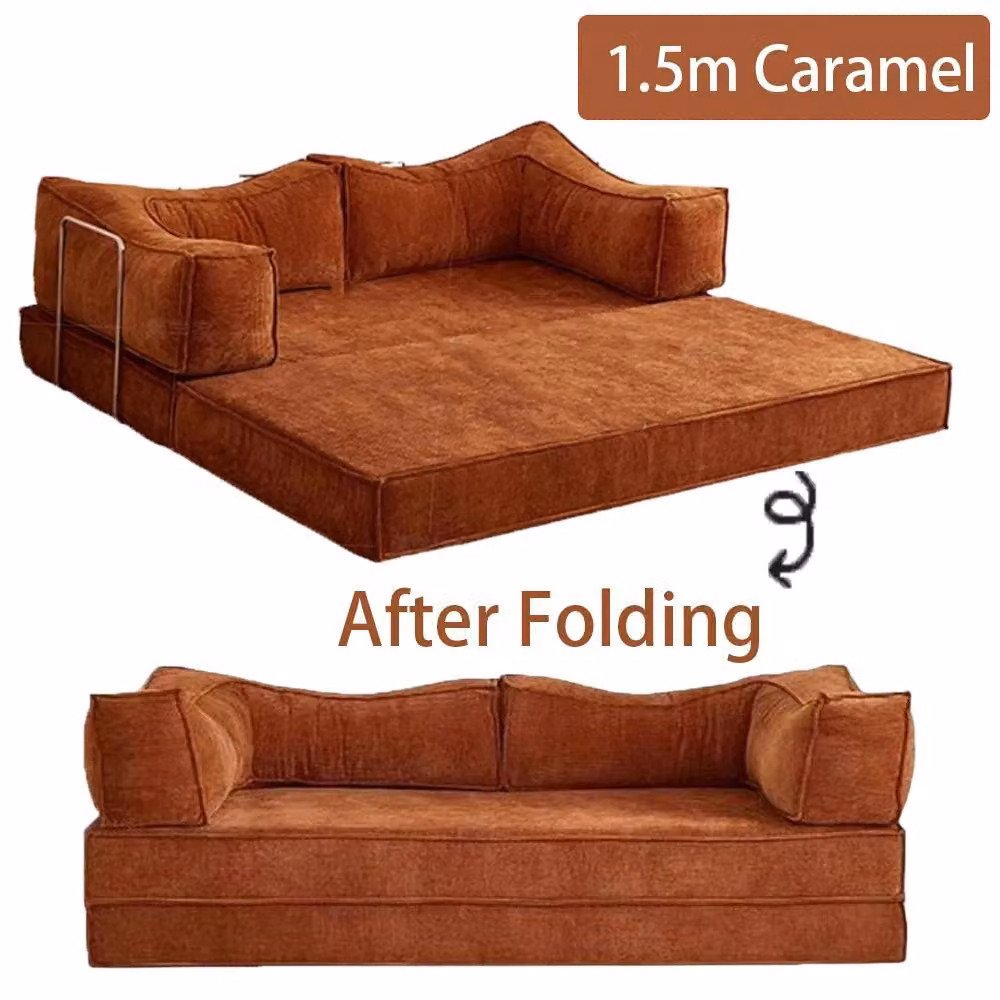 Divano modulare pieghevole - Divano letto, divano trasformabile, 1,5 metri - Forma a L - Struttura in metallo - Rivestimento in tessuto - Adatto per il soggiorno - Colore caramello