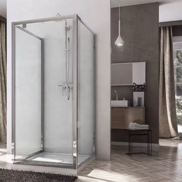 Box Doccia 3 Lati 75x75x75 cm 1 Anta Battente in Cristallo Trasparente 6mm H185 Fosterberg Koge Trio