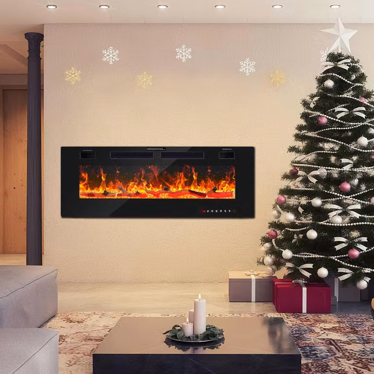 Jayseuw 750W/1500W caminetto elettrico 50 pollici - Fuoco d'atmosfera effetto fiamma 3D - Protezione contro il surriscaldamento Incluso telecomando e app di controllo