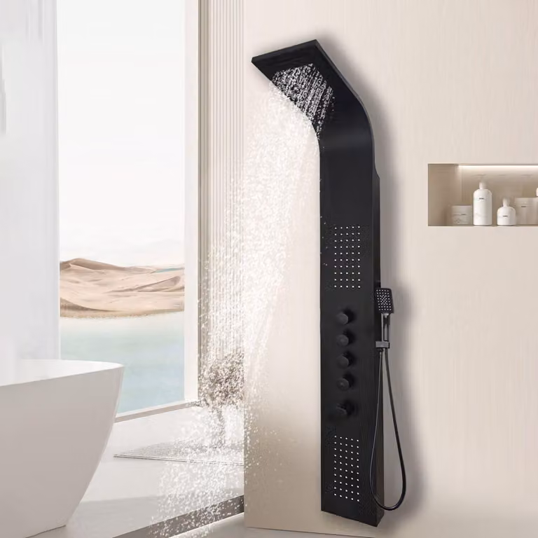 Pannello doccia da 165 cm, acciaio inossidabile 304, con termostato, 4 funzioni, colore nero