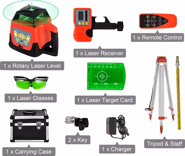 Laser rotante VEVOR, campo di misura esteso a 500 m, funzione di autolivellamento, kit raggio verde 2