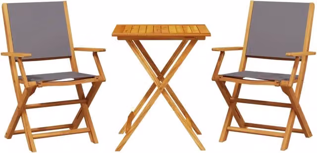 Set da Bistrot 3pz | Set Salotto da Giardino Antracite in Tessuto e Legno Massello
