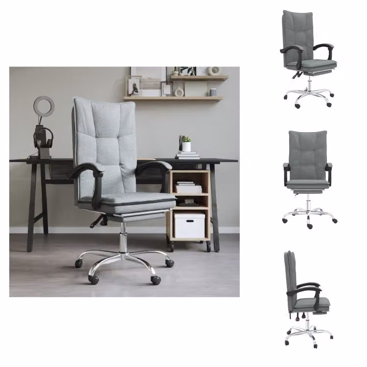 vidaXL Sedia da ufficio con funzione reclinabile in tessuto grigio scuro - Sedie da ufficio