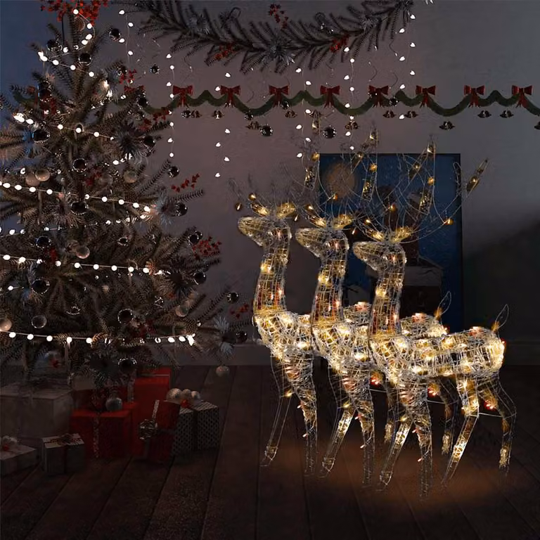 Set di 3 decorazioni natalizie a forma di renna vidaXL con luci LED multicolore in acrilico per giardino e esterno, Altezza: 128 cm