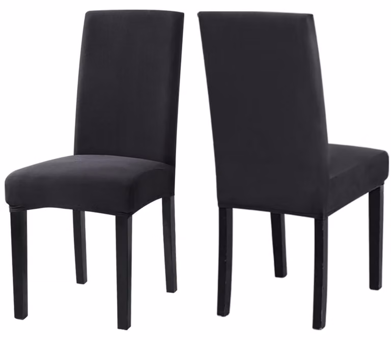 Copri sedie, set da 2, colore grigio antracite, elasticizzati, in Spandex, lavabili, adatti per sedie da pranzo