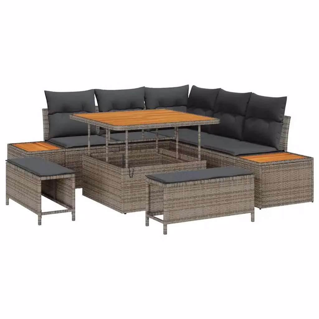 Set Divano da Giardino vidaXL a 8 posti in Forma a U Grigio con Tavolino e Cuscini – 2