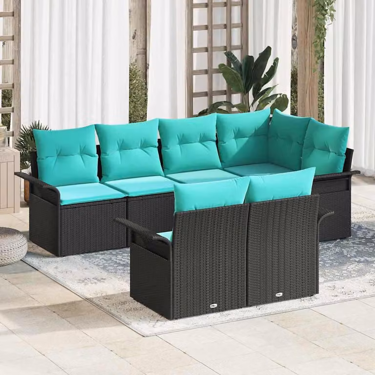 Maison Exclusive - Set da giardino composto da 7 pezzi, divano, in rattan sintetico nero
