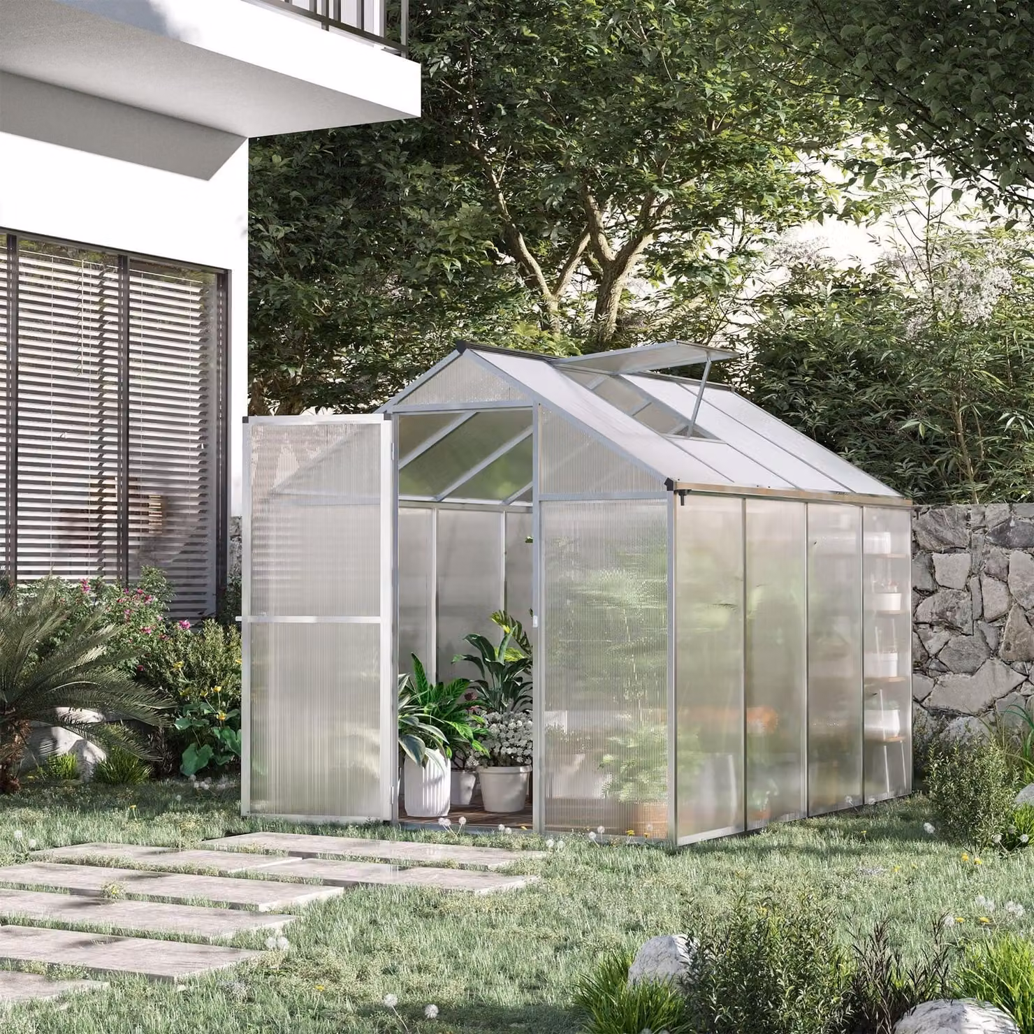 Serra da giardino - Serra da coltivazione - Serra - Struttura in alluminio - 4,6 m² - Finestra sul tetto e porta con serratura