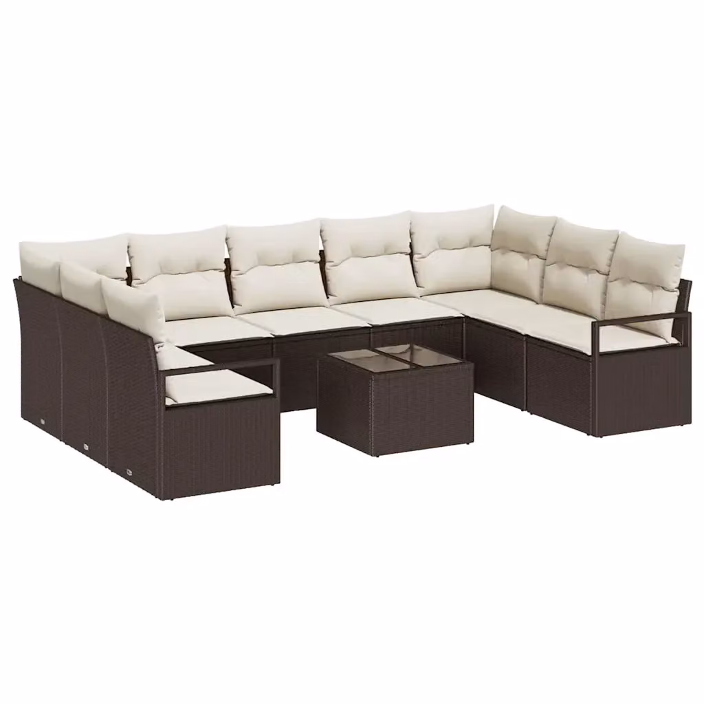 Set di divani da giardino vidaXL a forma di U in rattan marrone con cuscini beige e tavolino da esterno – 2