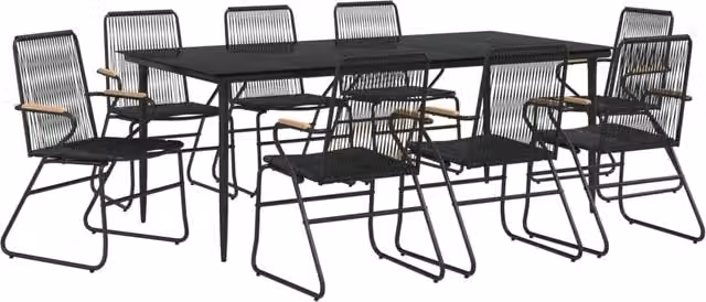 Set da pranzo da giardino Outsunny in polyrattan nero con tavolo rettangolare in vetro e 9 pezzi