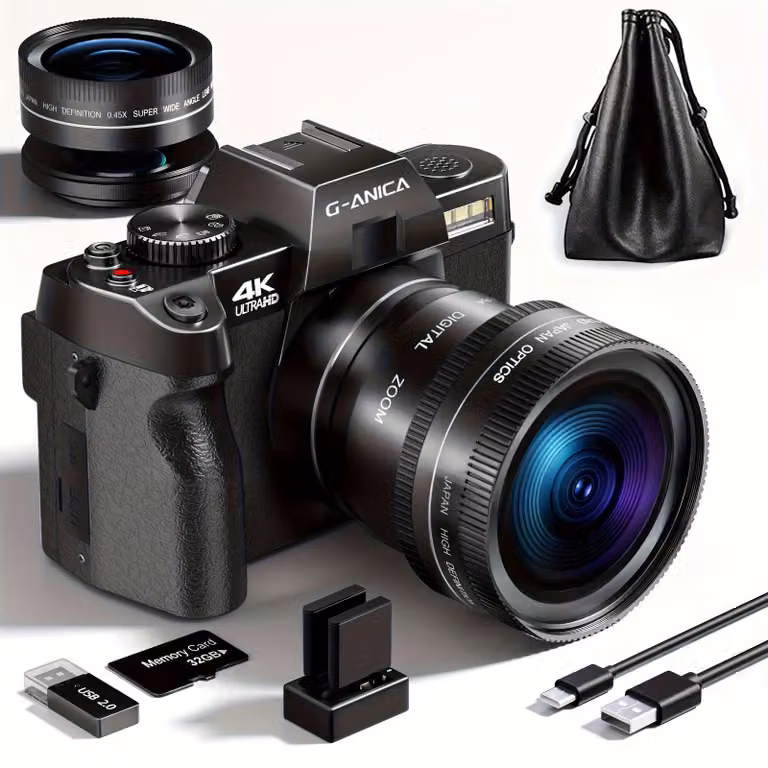 Telecamera 4K – Telecamera per vlog – Fotocamera compatta – Fotocamera digitale – Telecamera posteriore con 48MP e schermo OLED