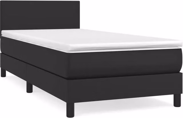 Letto singolo | Letto per adulti | Giroletto a Molle con Materasso Nero 90x200 cm in Similpelle
