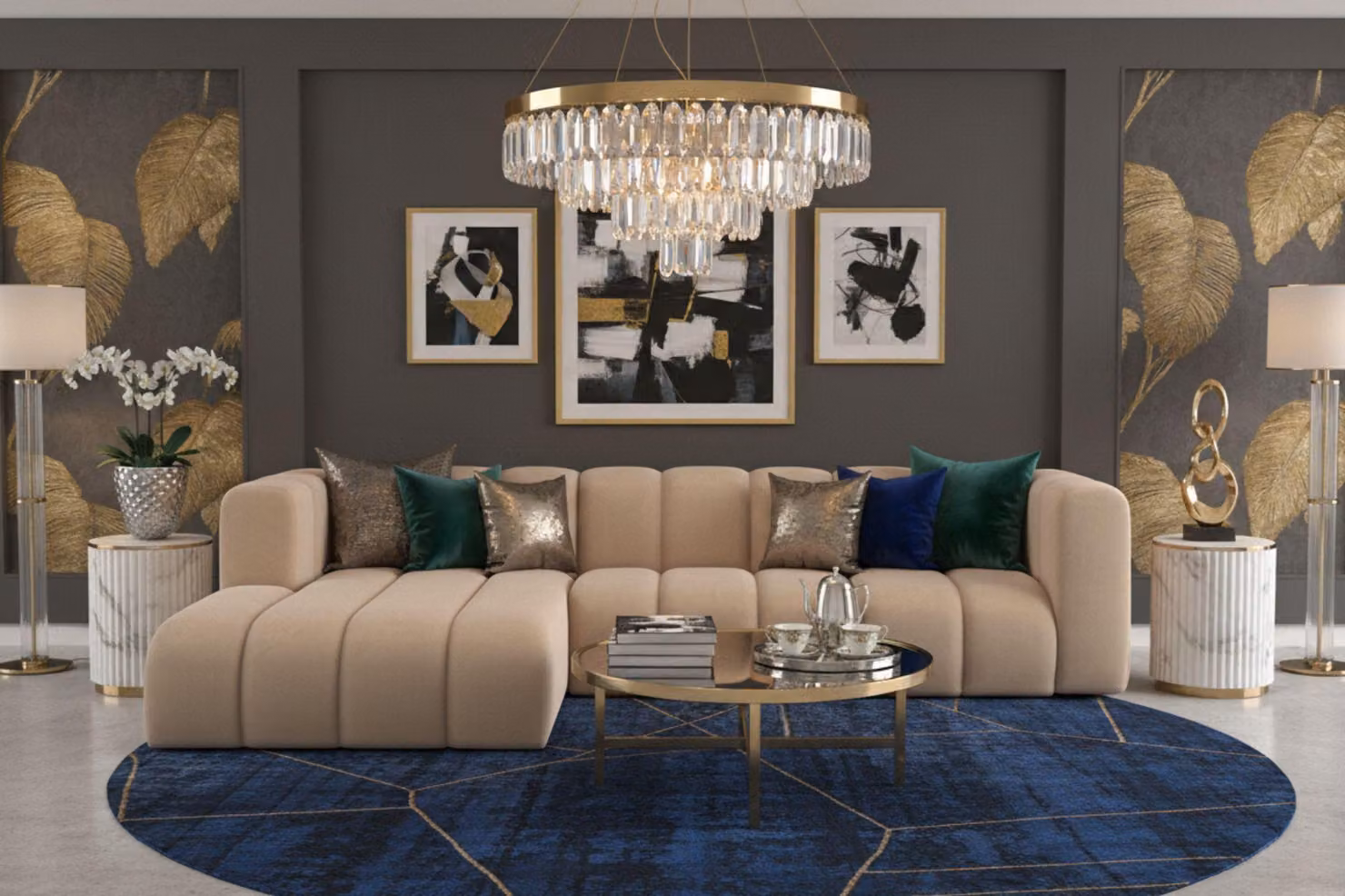 Divano angolare Kaiser Möbel a forma di L Grand L 287 cm, tessuto velour Salvador, beige, sinistro
