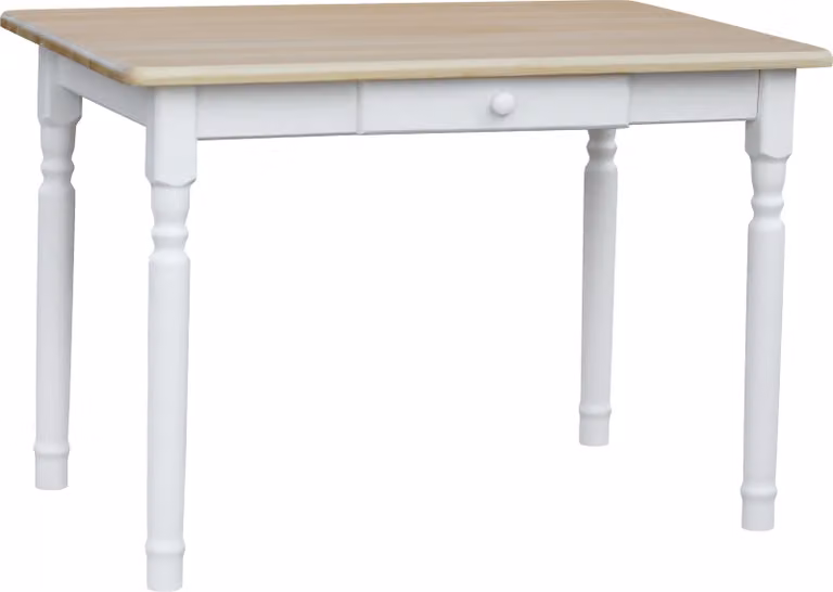 Tavolo bianco II con cassetto in legno di pino massiccio con piano laccato 100 x 60 cm