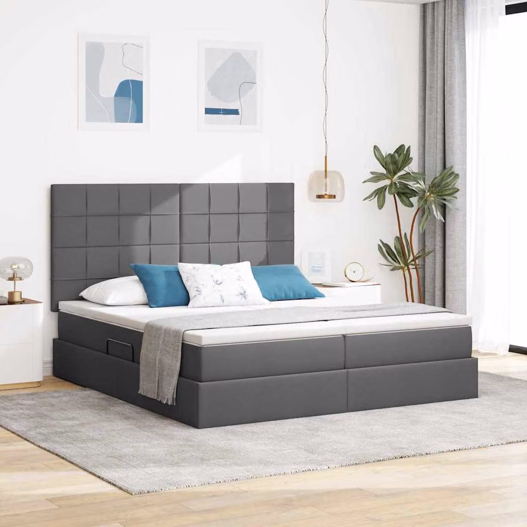 Letto con contenitore e illuminazione LED vidaXL in tessuto Grigio, L/P/H: 200 x 200 x 128 cm – 1