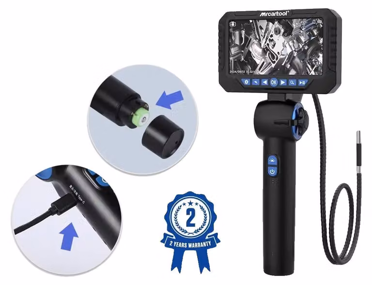 Telecamera endoscopica, diametro dell'obiettivo di 6,25 mm, lunghezza del tubo di 1 metro, risoluzione 1080p, angolo di rotazione massimo di 210°, profondità di fuoco da 15 a 100 mm