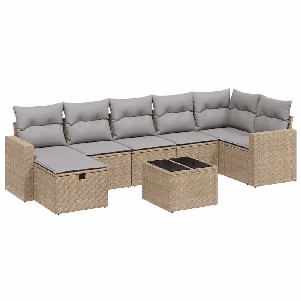 vidaXL Set Divano da Giardino a L 8 pz con Cuscini Beige e Grigio in Polyrattan e Acciaio con Tavolino e Pouf – 2