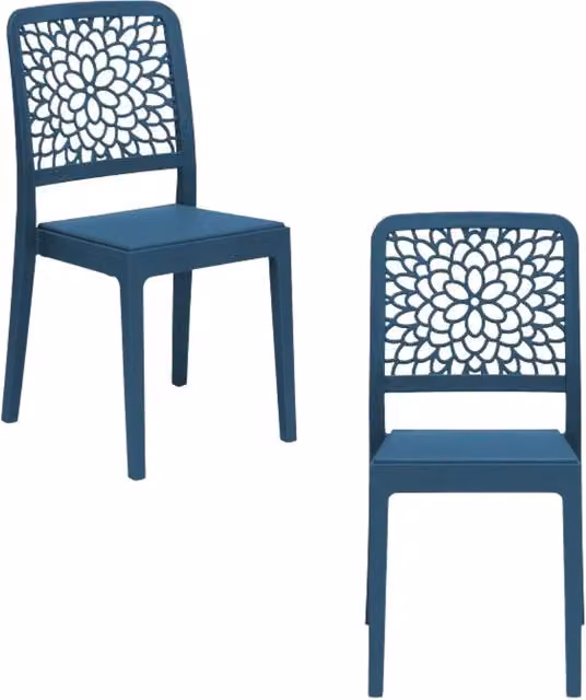 Set di 2 sedie in polipropilene Redokasa con design floreale moderno, impilabili e idrorepellenti, colore Petrolio opaco