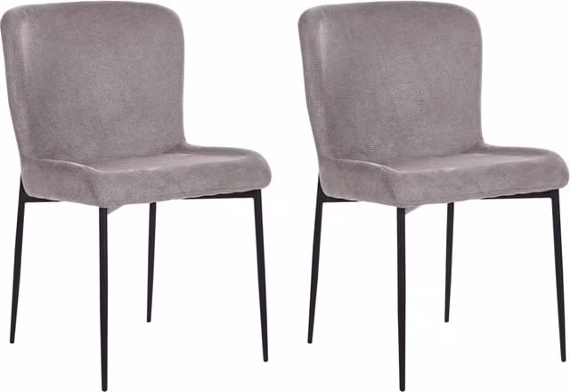 Set di 2 sedie da pranzo Beliani in tessuto poliestere con texture a maglia, colore grigio scuro e nero, ideali per soggiorno, camera da letto e sala da pranzo