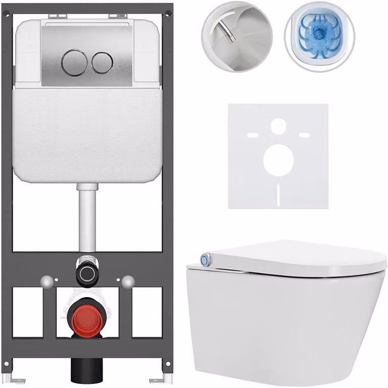 WC sospeso con bidet Cronus Standard - bianco lucido - pulsante Prime/Dualo, argento - sospeso - installazione a parete/con pannello di cartongesso - 59,3x38,4 cm