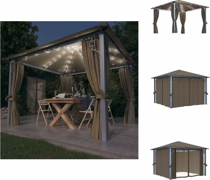 vidaXL Padiglione con tende e luci LED 300x300 cm in alluminio grigio - Padiglioni e tende per feste