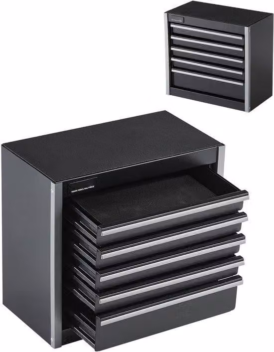 Porta utensili metallico - 8,6 pollici, portatile, capacità per 5 utensili, realizzato in acciaio resistente, interno in EVA, piedini in PP, apertura con cuscinetti a sfera, rivestimento in polvere, colore nero