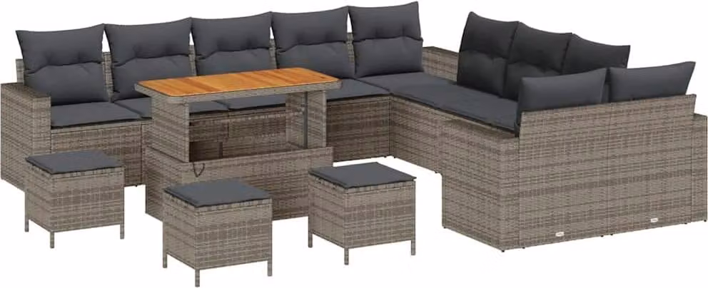 Set Divano da Giardino 14 pcs Grigio polyrattan