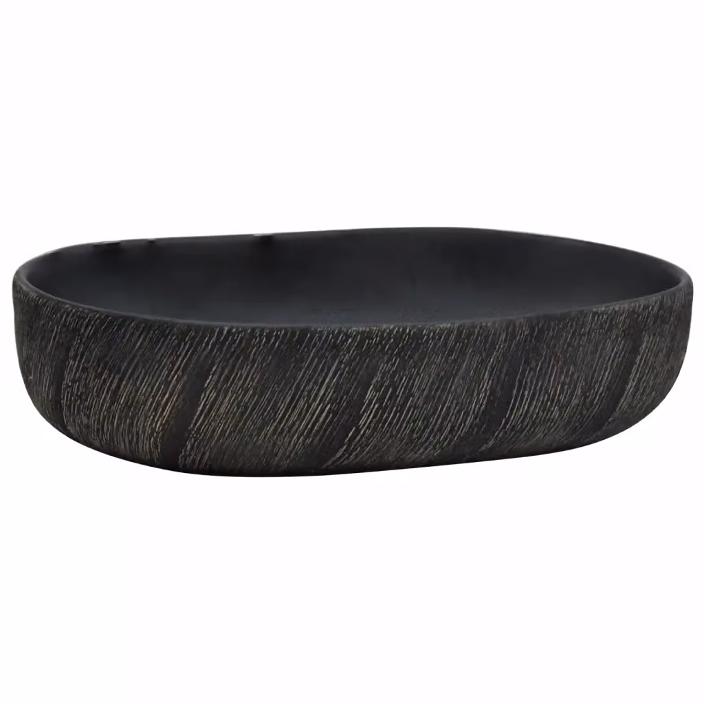 Lavabo da appoggio ovale vidaXL in ceramica nero L: 59 cm, P: 40 cm, H: 14 cm – 2