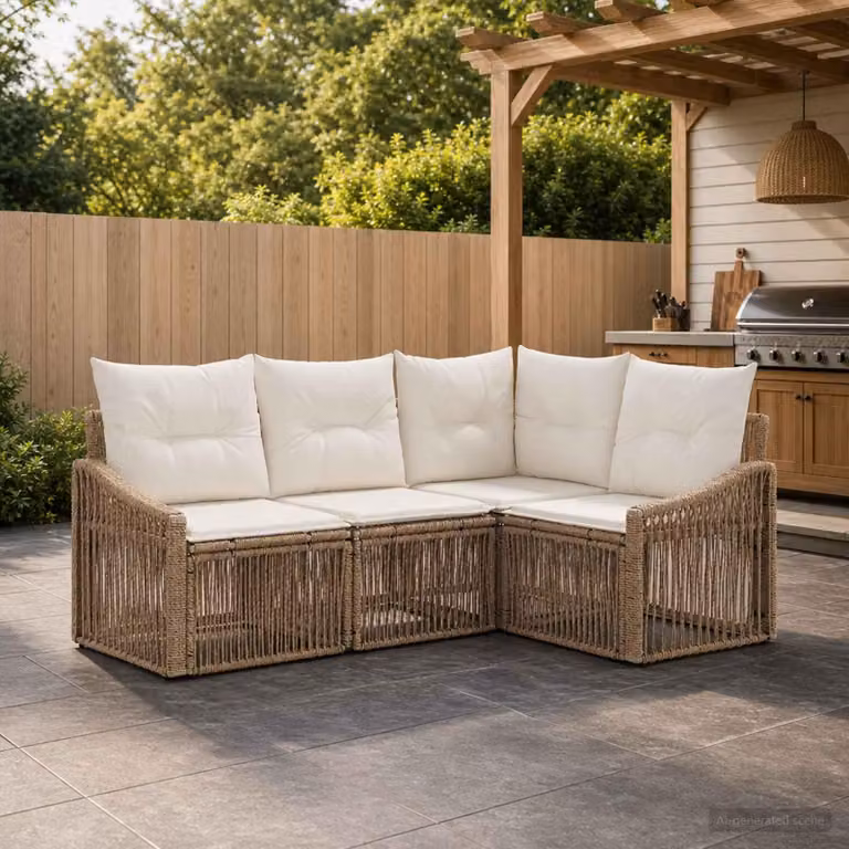 Maison Exclusive - Set da giardino composto da 4 pezzi, divano in rattan sintetico beige