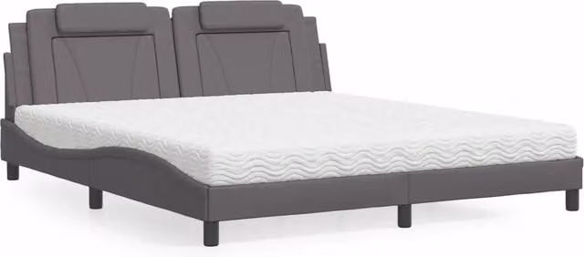 Letto Viana vidaXL con Materasso in Grigio e Bianco, Rivestimento in Similpelle e Tessuto, L/P: 180 x 200 cm – 1