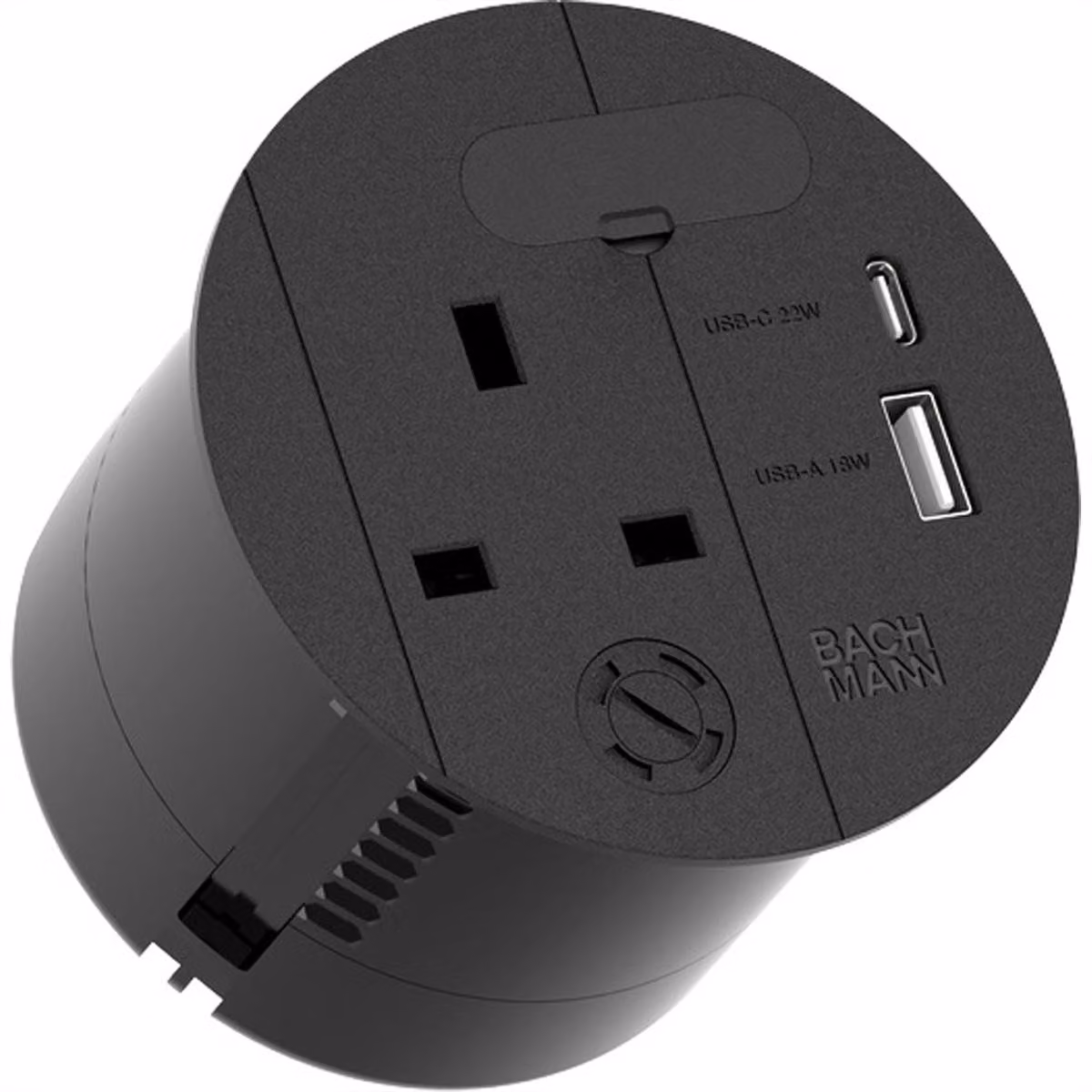 BACHMANN LOOP IN CHARGE UK USB A/C 22W, cavo di alimentazione 2,0m H05VV-F3G1,5mm² foro passante