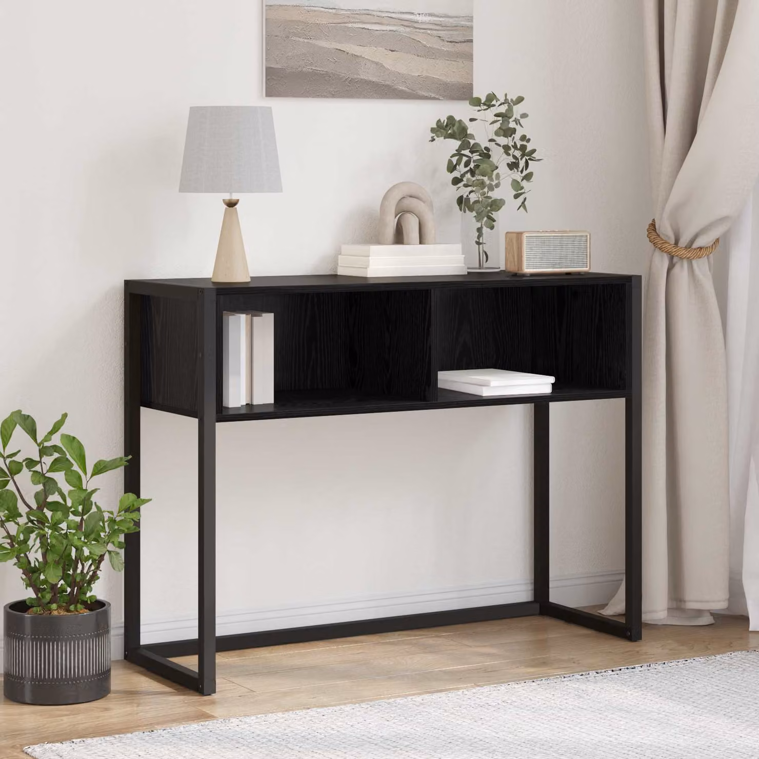 vidaXL Tavolino rettangolare in stile industriale, colore nero, L 100 x P 36 x H 75 cm