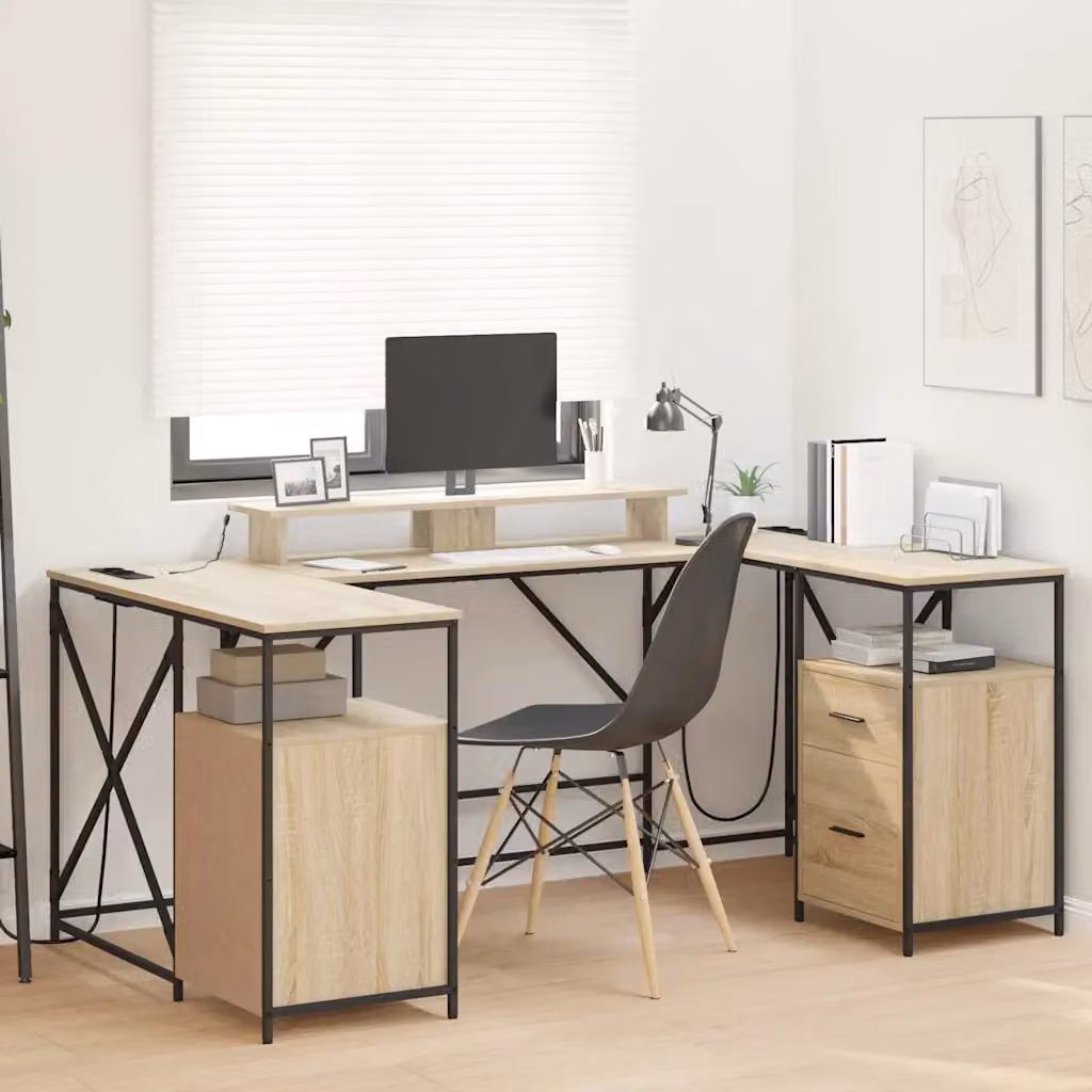 Scrivania da ufficio moderna vidaXL in legno e metallo color rovere, L: 182 cm, P: 101 cm, H: 87,5 cm – 1